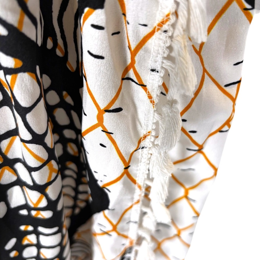Boho Beach Maxi Skirt M Black White‎ Tassel Trim Paperbag Waist Resort - Picture 8 of 8